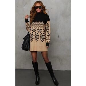 VICI Tan and Black Fair Isle Take me to Aspen Sweater Dress-Size XL